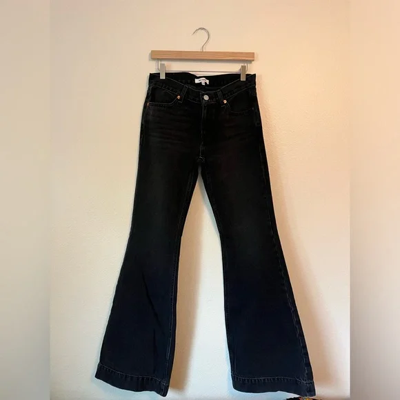 RE/DONE Denim 70’s Mid-Rise Flared Jeans in Black Size 26